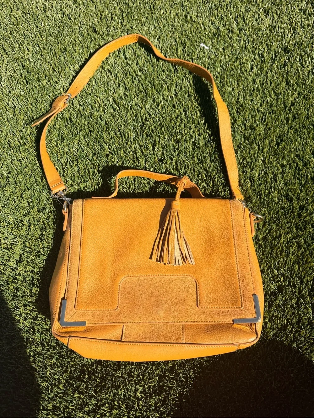 Leather Messenger Bag in Mustard Yellow